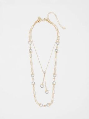 WHBM Horsebit Convertible Necklace 2 Piece Gold and Silver Tone NWT